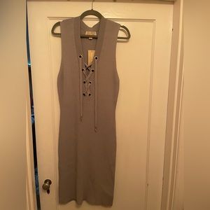 Michael Kors Lace-Up Ribbed dress pearl heather